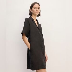 Everlane Cream and Tan Plaid Mini Shirt Dress